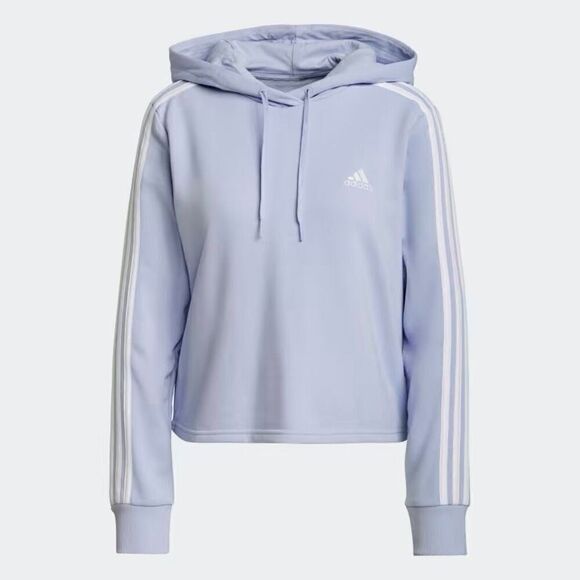 Adidas Lilac & White Essentials 3 Stripped Cropped Hooded Sweatshirt - Picture 2 of 12